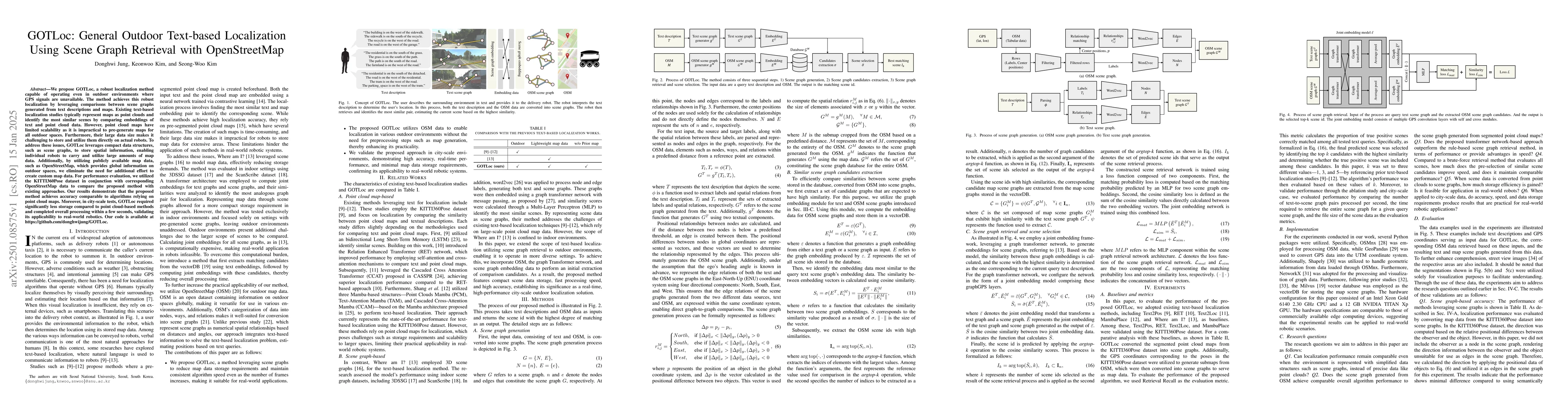 Thumbnail for GOTLoc: General Outdoor Text-based Localization Using Scene Graph
  Retrieval with OpenStreetMap
