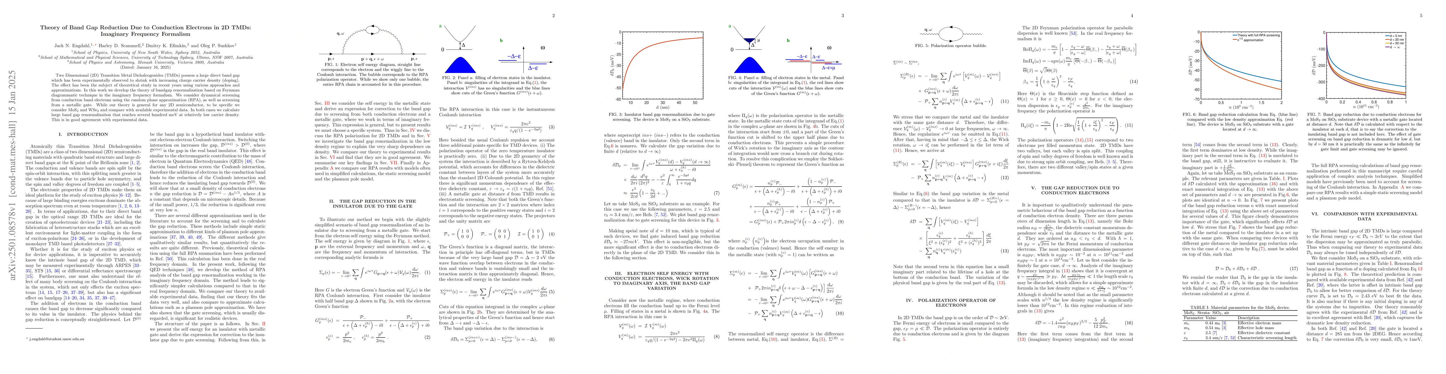Thumbnail for Theory of Band Gap Reduction Due to Conduction Electrons in 2D TMDs:
  Imaginary Frequency Formalism