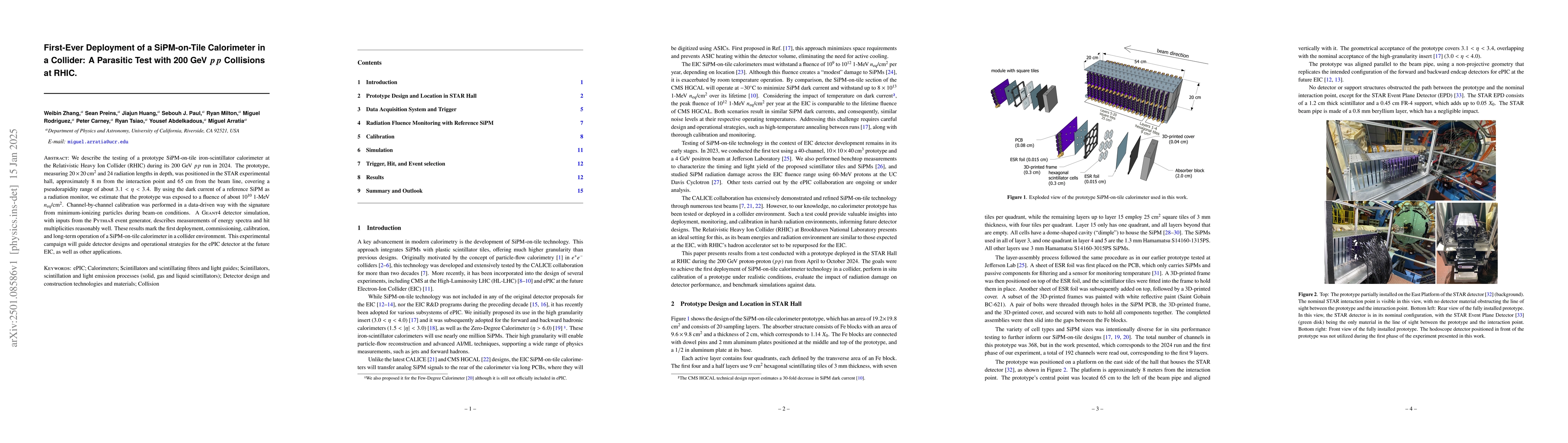 Thumbnail for First-Ever Deployment of a SiPM-on-Tile Calorimeter in a Collider: A
  Parasitic Test with 200 GeV $pp$ Collisions at RHIC