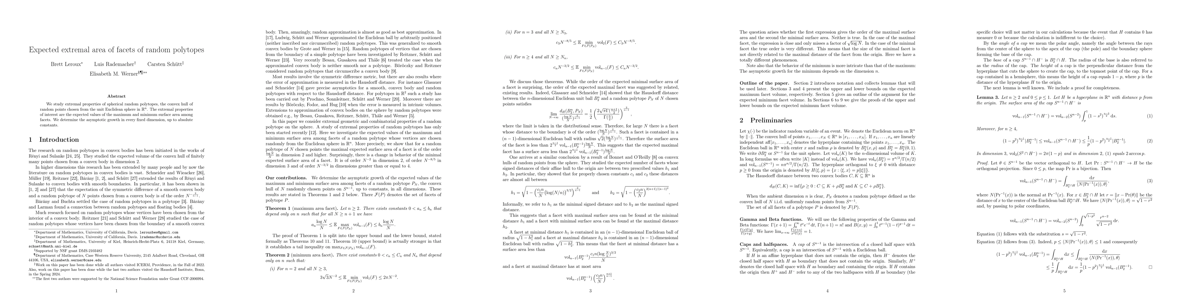 Thumbnail for Expected extremal area of facets of random polytopes