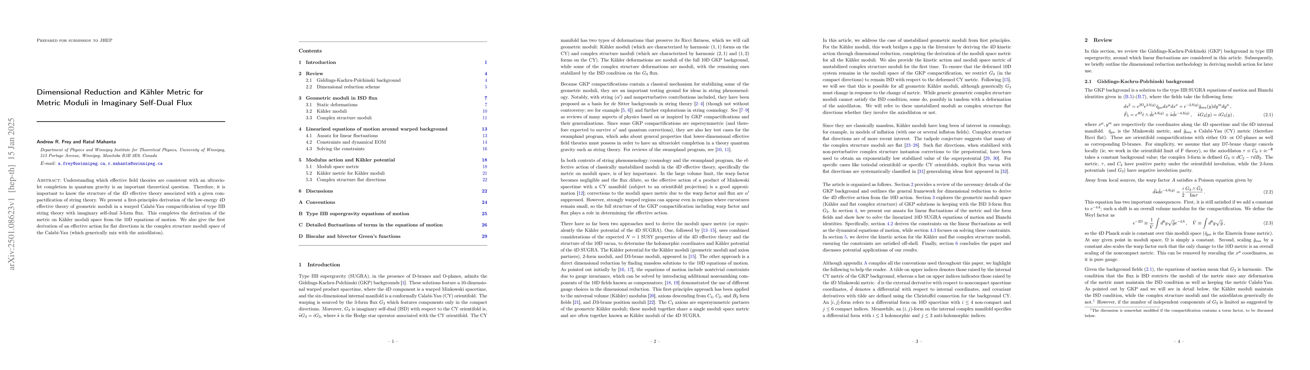 Thumbnail for Dimensional Reduction and Kähler Metric for Metric Moduli in Imaginary
  Self-Dual Flux