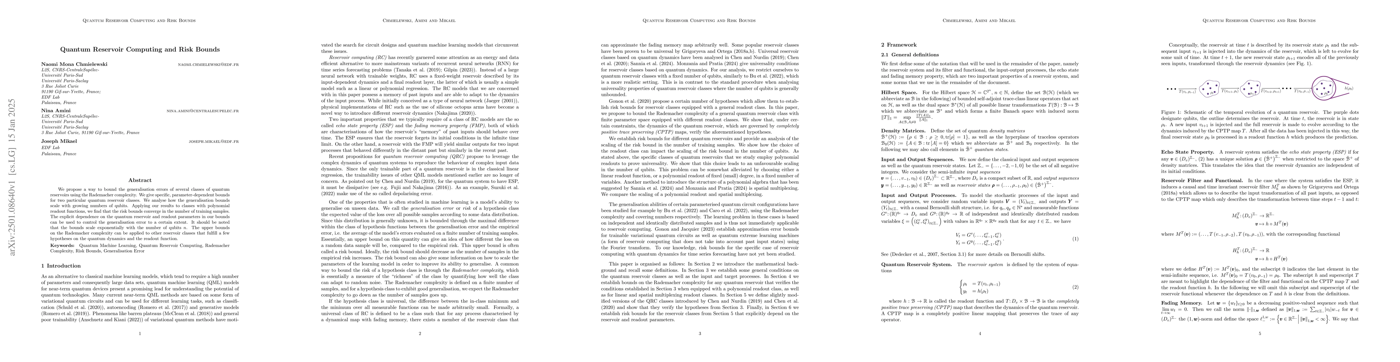 Thumbnail for Quantum Reservoir Computing and Risk Bounds