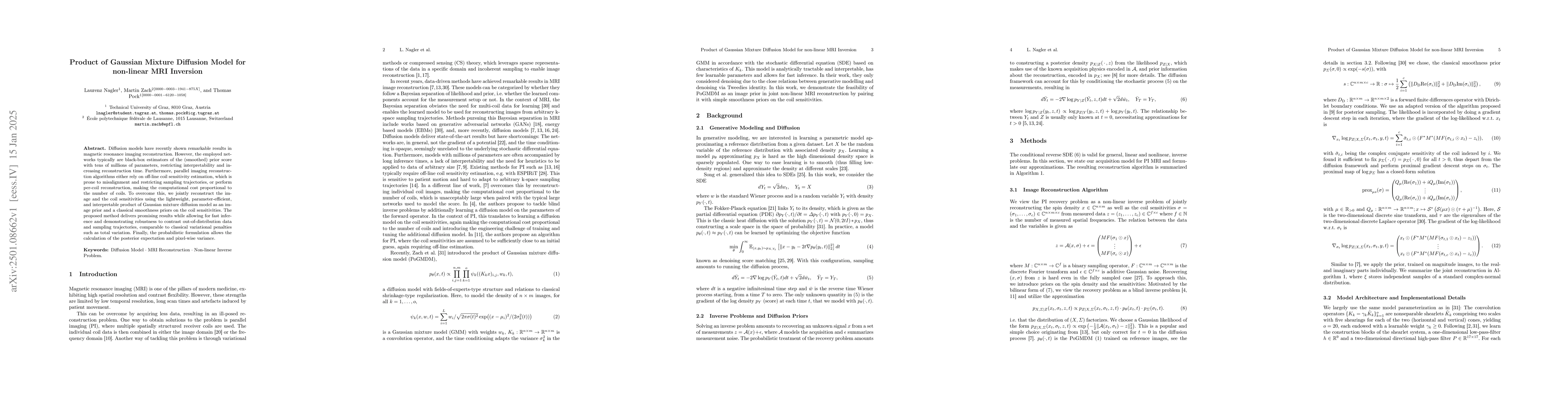 Thumbnail for Product of Gaussian Mixture Diffusion Model for non-linear MRI Inversion