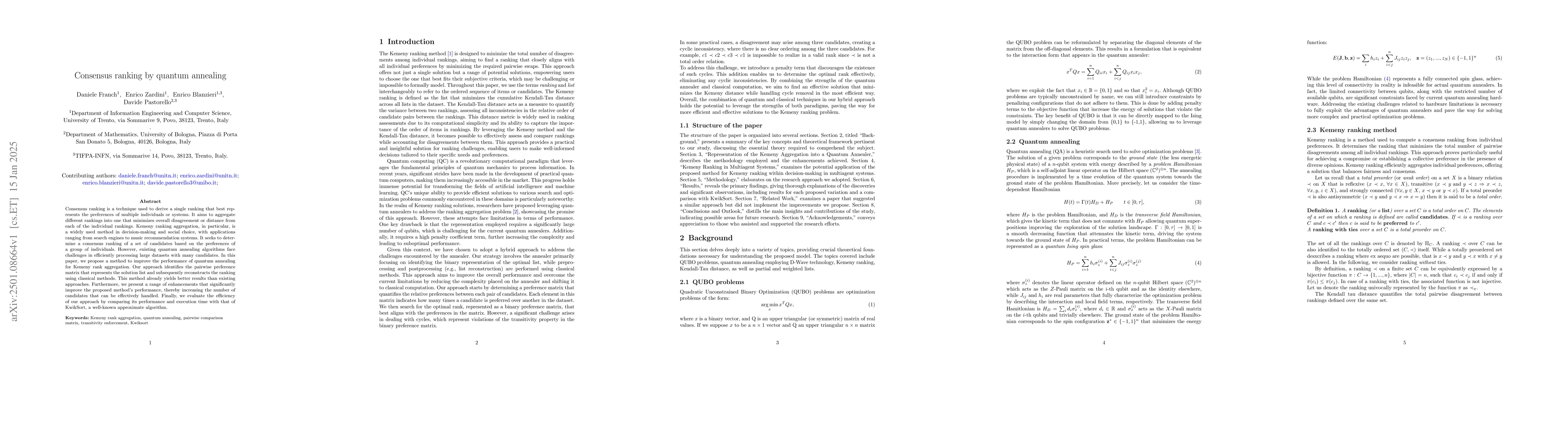 Thumbnail for Consensus ranking by quantum annealing