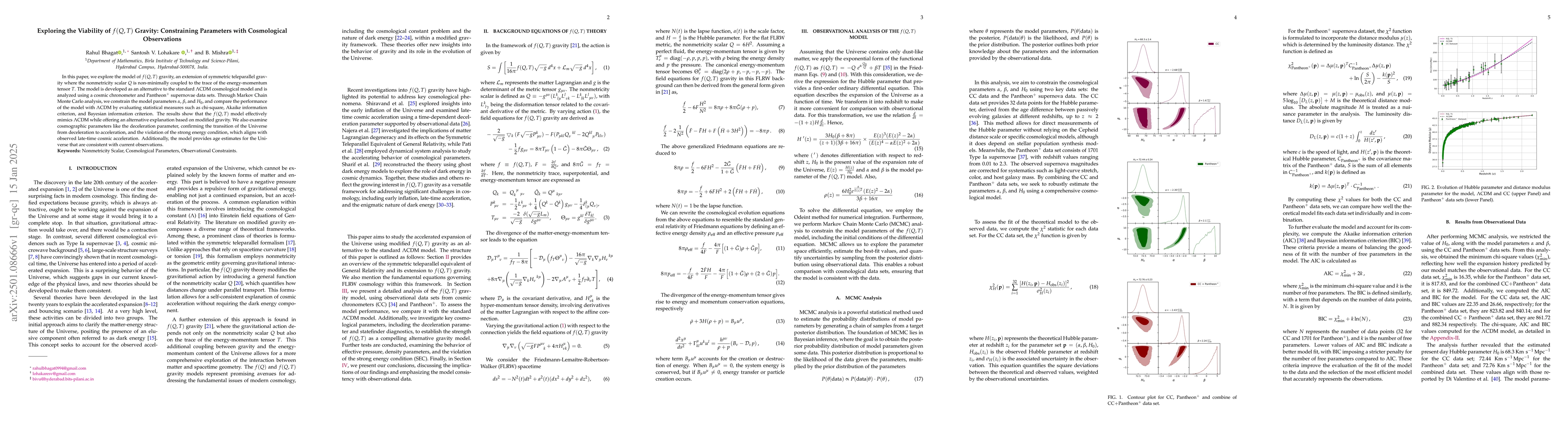 Thumbnail for Exploring the Viability of $f(Q, T)$ Gravity: Constraining Parameters
  with Cosmological Observations
