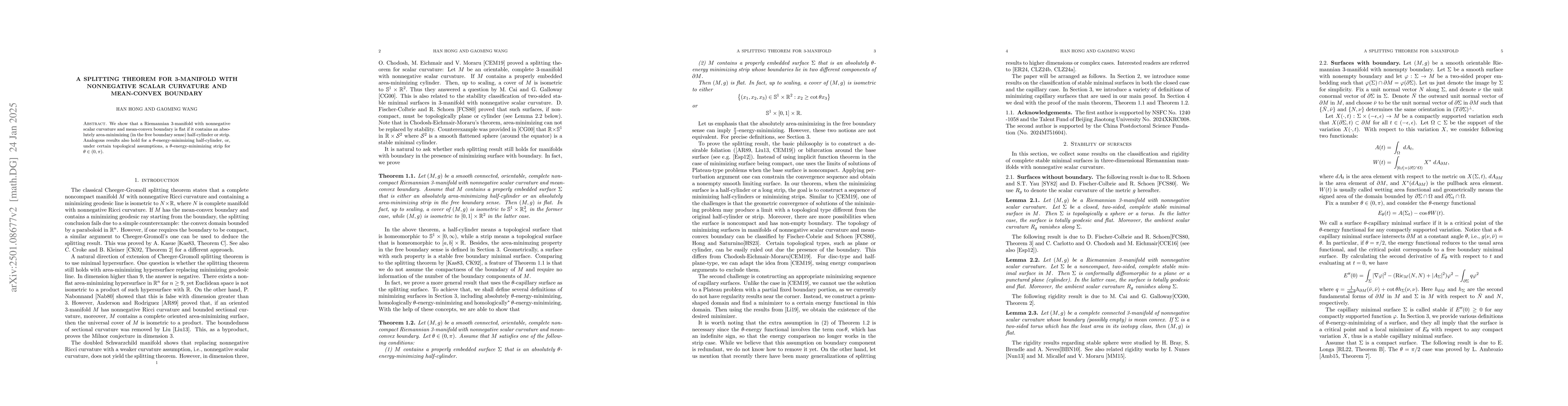Thumbnail for A splitting theorem for 3-manifold with nonnegative scalar curvature and
  mean-convex boundary