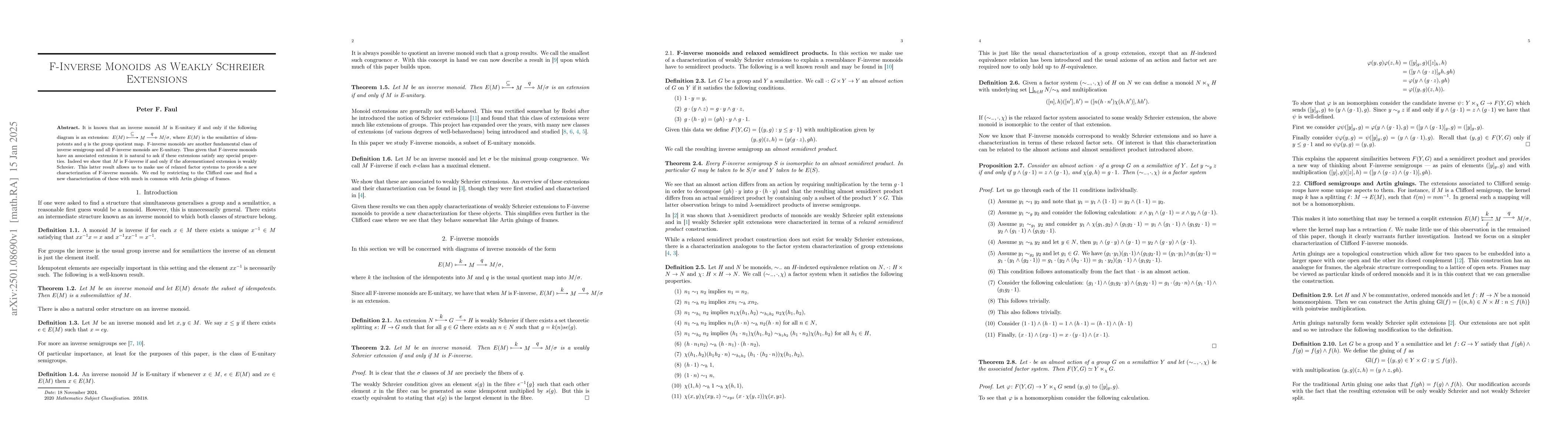 Thumbnail for F-Inverse Monoids as Weakly Schreier Extensions