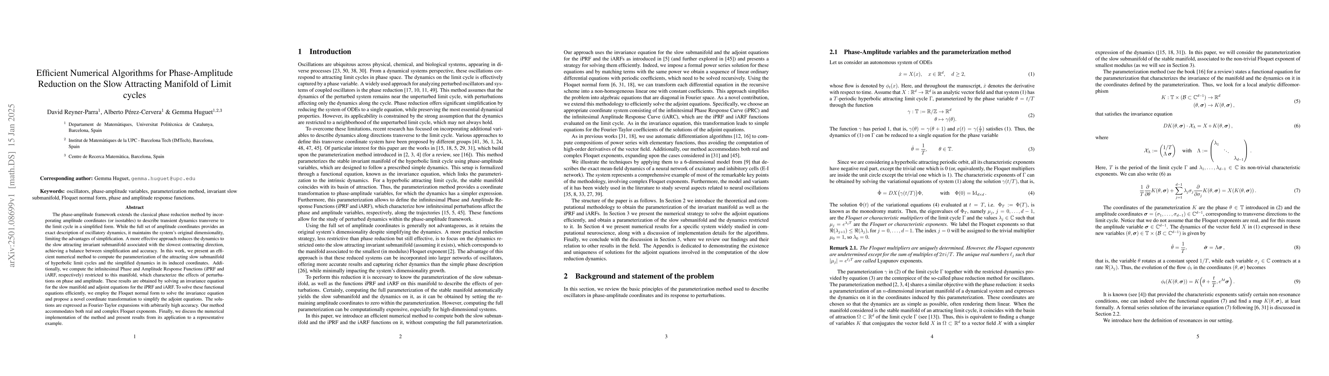 Thumbnail for Efficient Numerical Algorithms for Phase-Amplitude Reduction on the Slow
  Attracting Manifold of Limit cycles