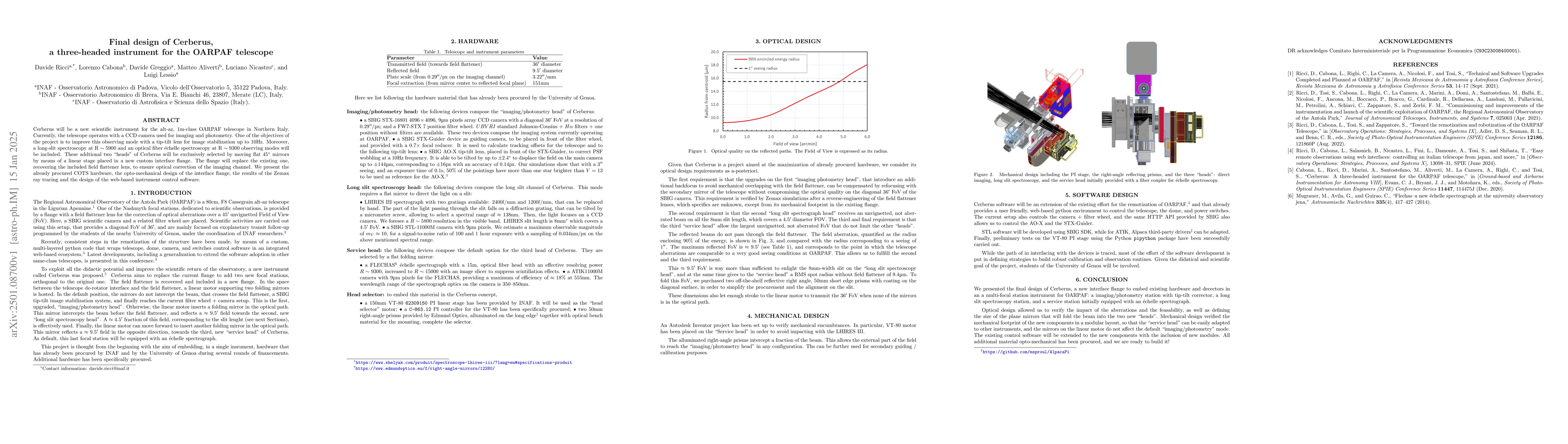 Thumbnail for Final design of Cerberus, a three-headed instrument for the OARPAF
  telescope