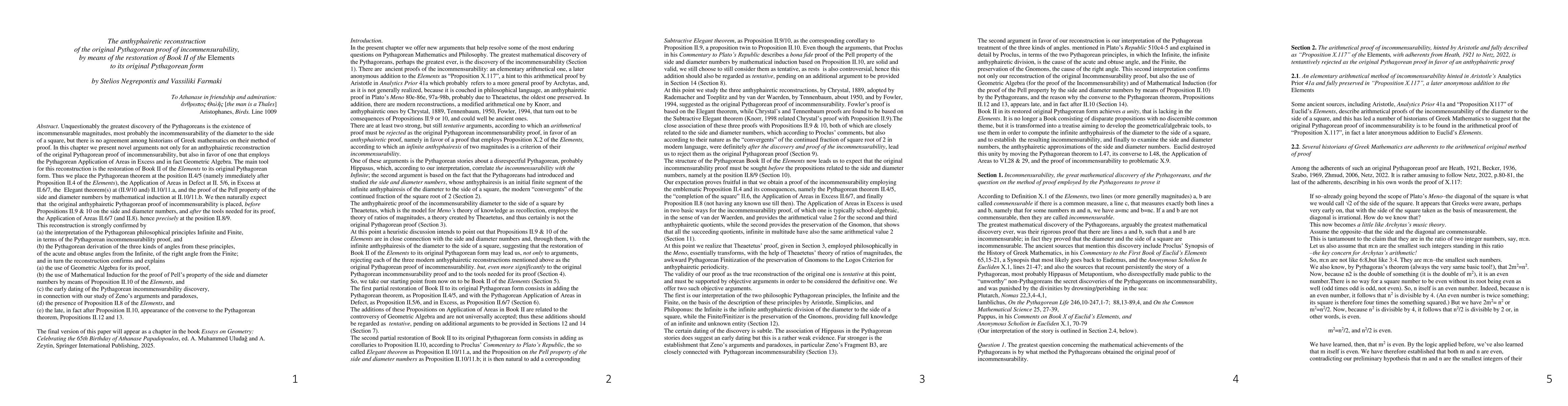 Thumbnail for The anthyphairetic reconstruction of the original Pythagorean proof of
  incommensurability, by means of the restoration of Book II of the Elements to
  its original Pythagorean form