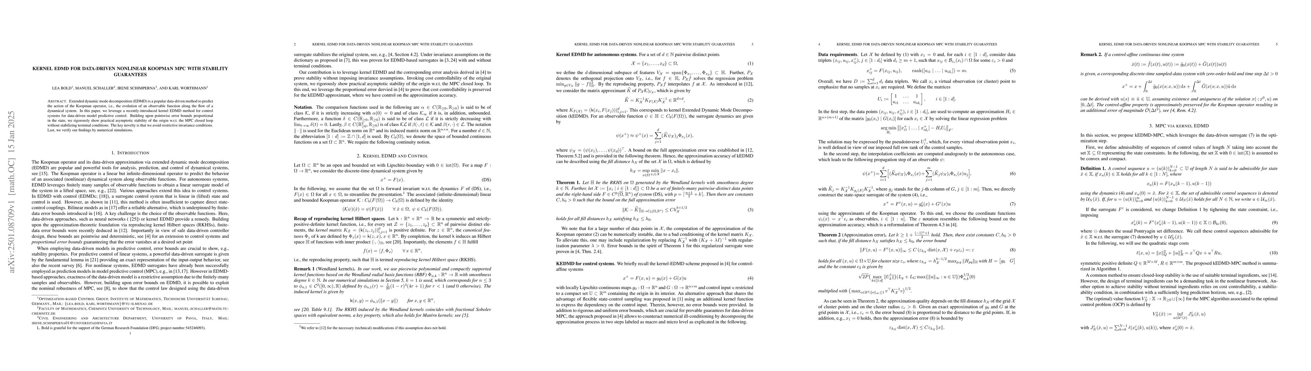 Thumbnail for Kernel EDMD for data-driven nonlinear Koopman MPC with stability
  guarantees