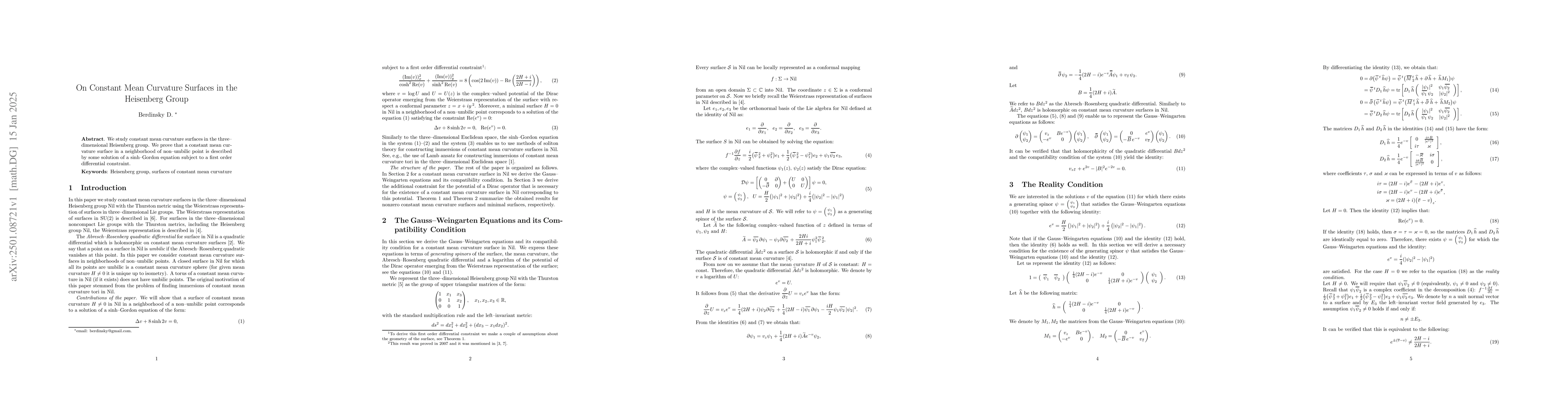 Thumbnail for On constant mean curvature surfaces in the Heisenberg group