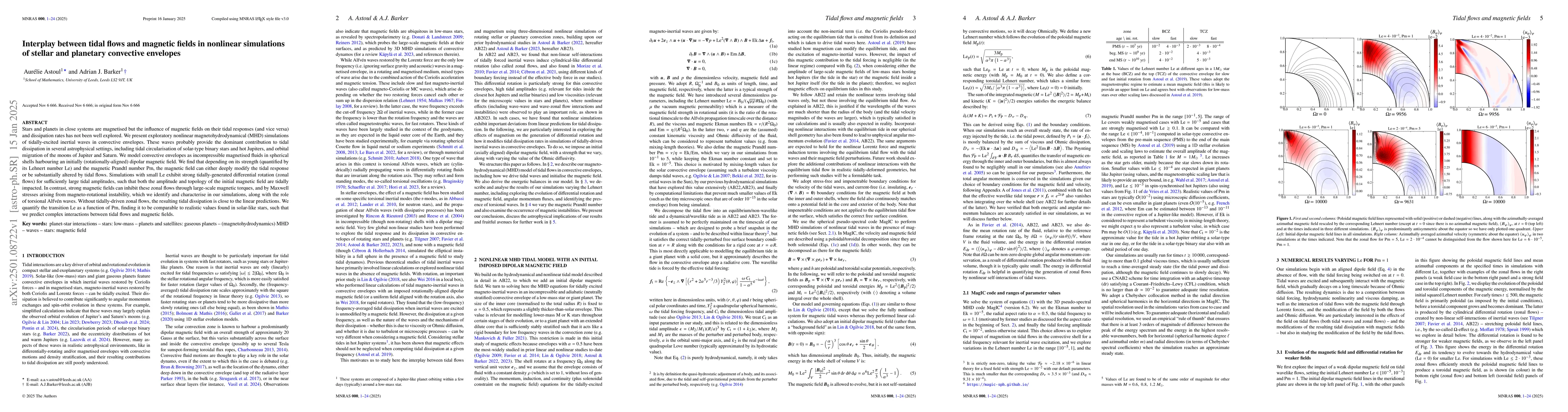 Thumbnail for Interplay between tidal flows and magnetic fields in nonlinear
  simulations of stellar and planetary convective envelopes