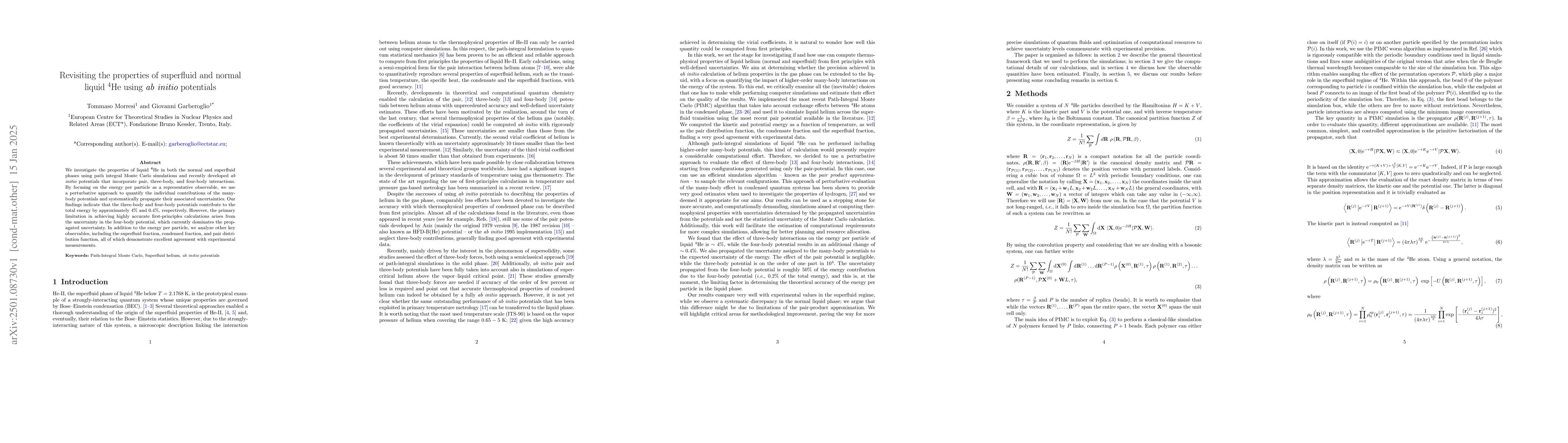 Thumbnail for Revisiting the properties of superfluid and normal liquid ${}^4$He using
  ab initio potentials