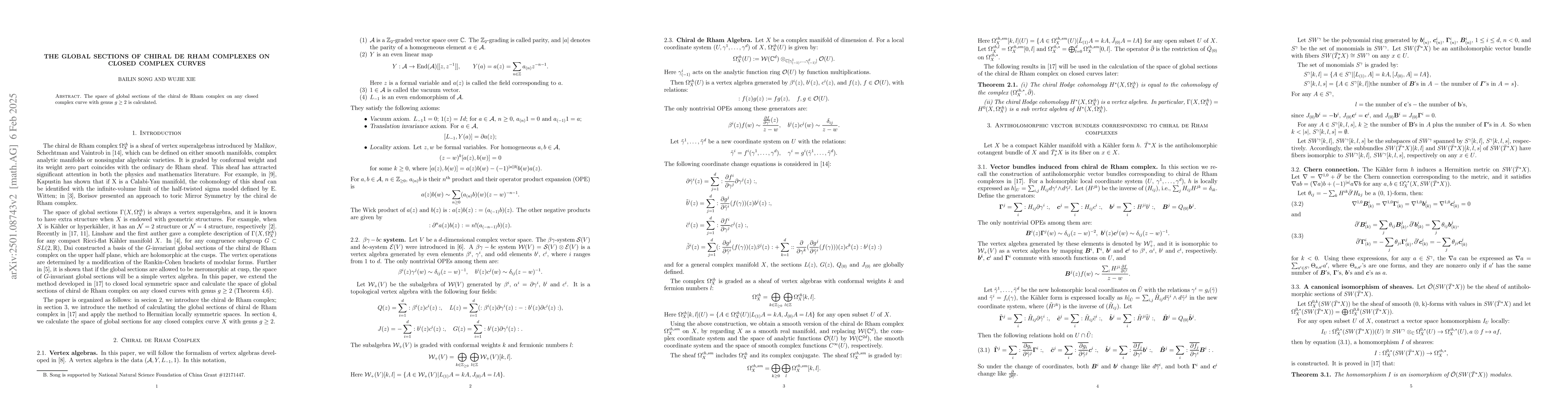 Thumbnail for The Global Sections of Chiral de Rham Complexes on Closed Complex Curves