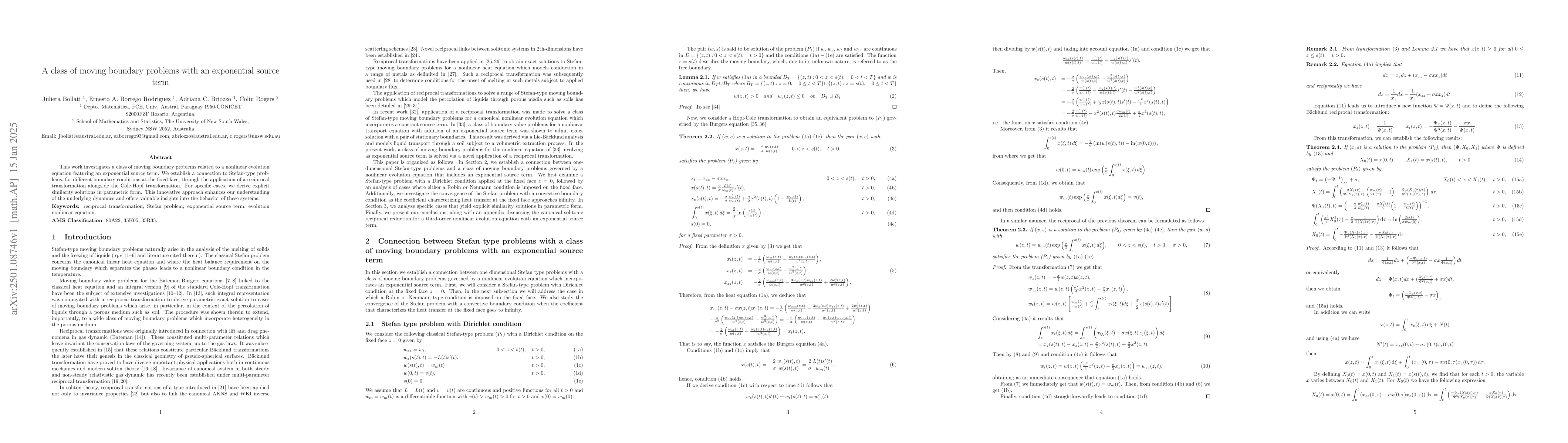 Thumbnail for A class of moving boundary problems with an exponential source term