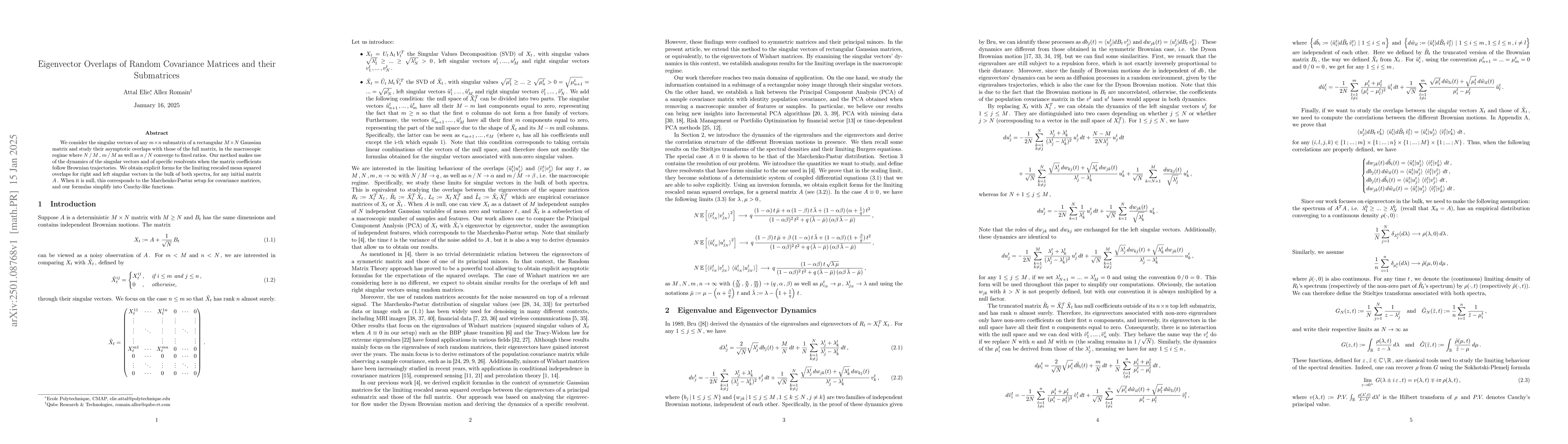 Thumbnail for Eigenvector Overlaps of Random Covariance Matrices and their Submatrices