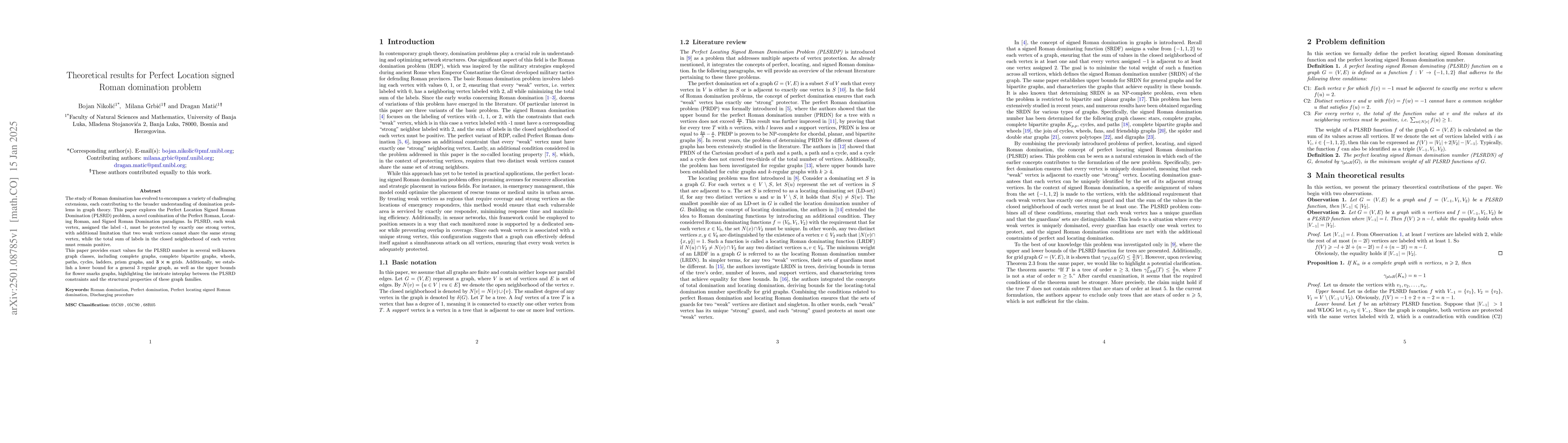 Thumbnail for Theoretical results for Perfect Location signed Roman domination problem