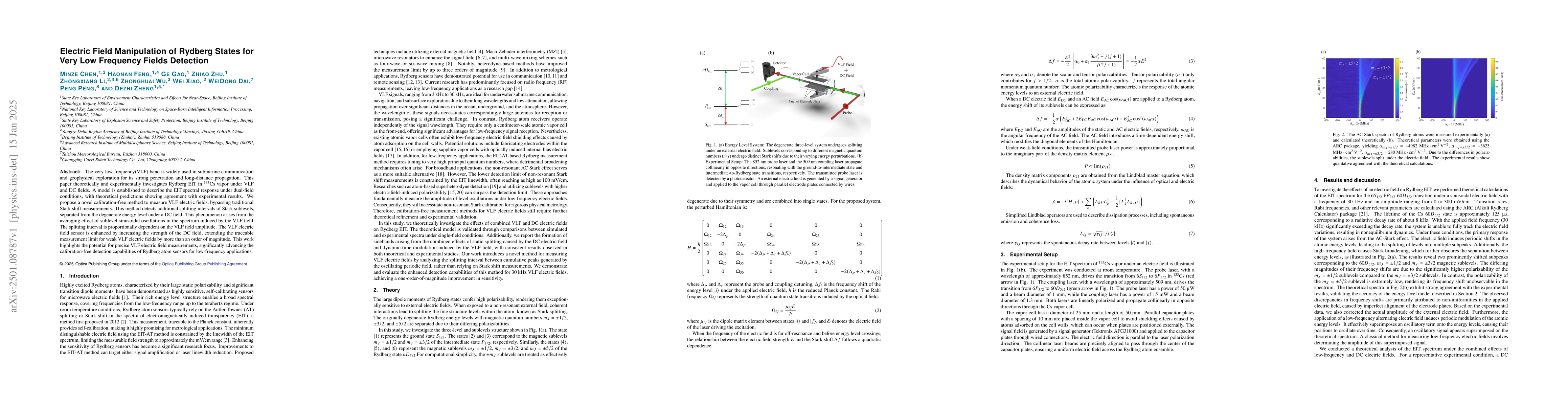 Thumbnail for Electric Field Manipulation of Rydberg States for Very Low Frequency
  Fields Detection