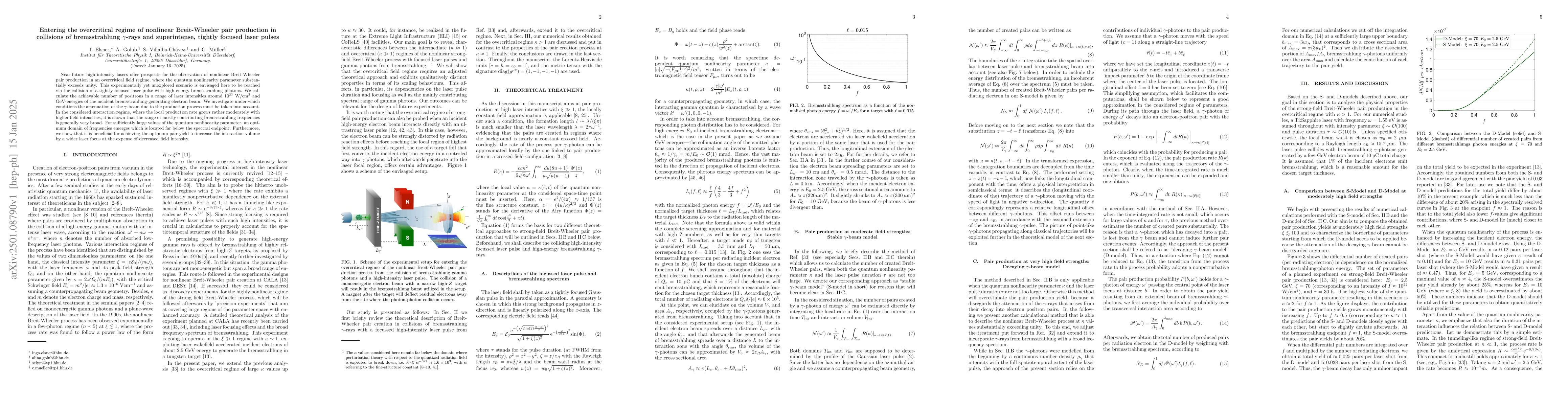Thumbnail for Entering the overcritical regime of nonlinear Breit-Wheeler pair
  production in collisions of bremsstrahlung $γ$-rays and superintense,
  tightly focused laser pulses