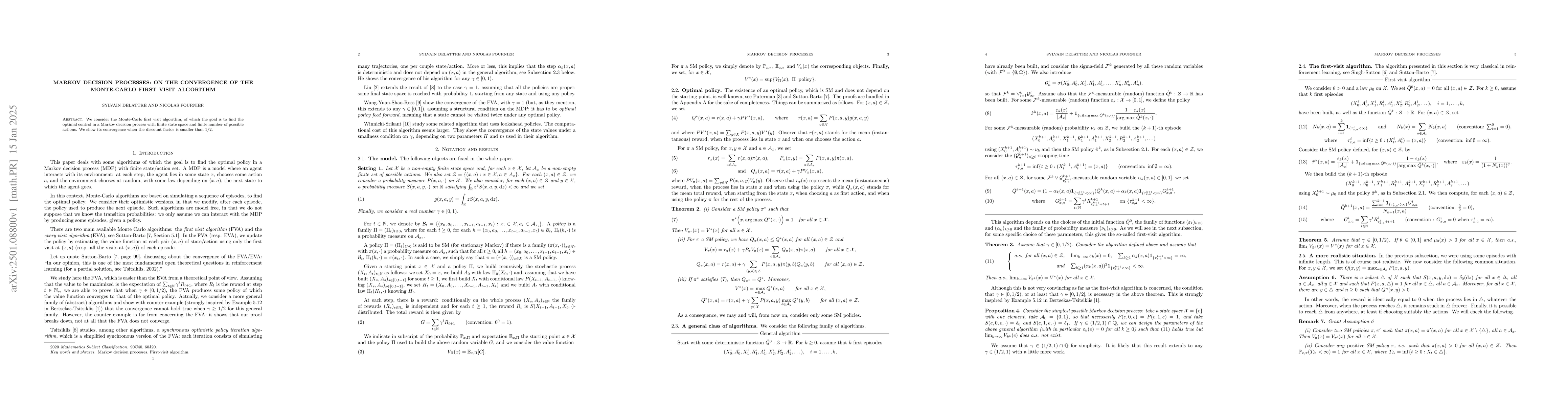 Thumbnail for Markov decision processes: on the convergence of the Monte-Carlo first
  visit algorithm