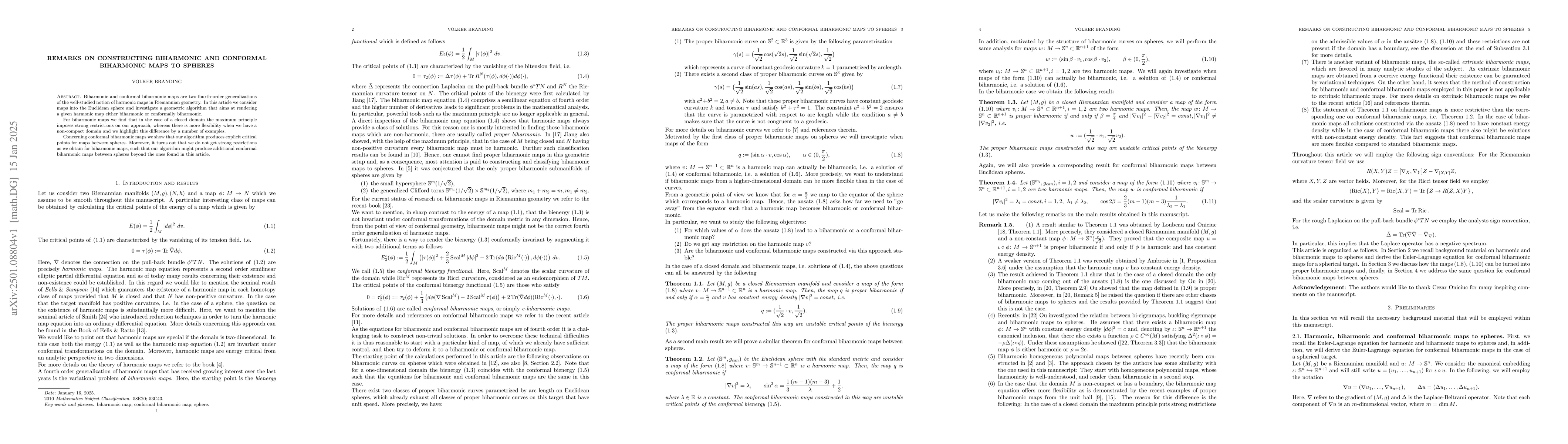 Thumbnail for Remarks on constructing biharmonic and conformal biharmonic maps to
  spheres