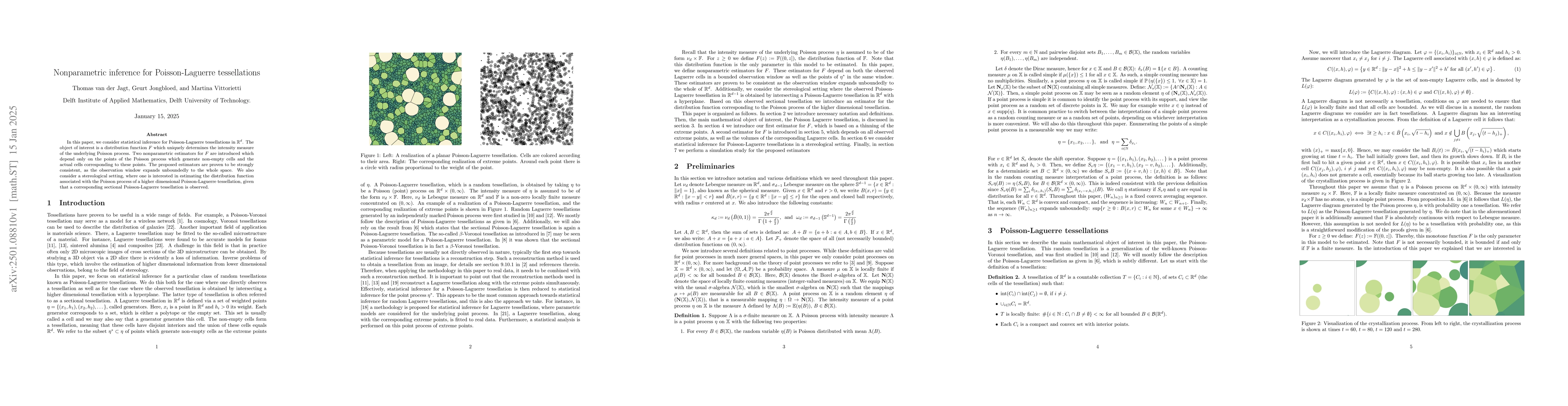 Thumbnail for Nonparametric inference for Poisson-Laguerre tessellations