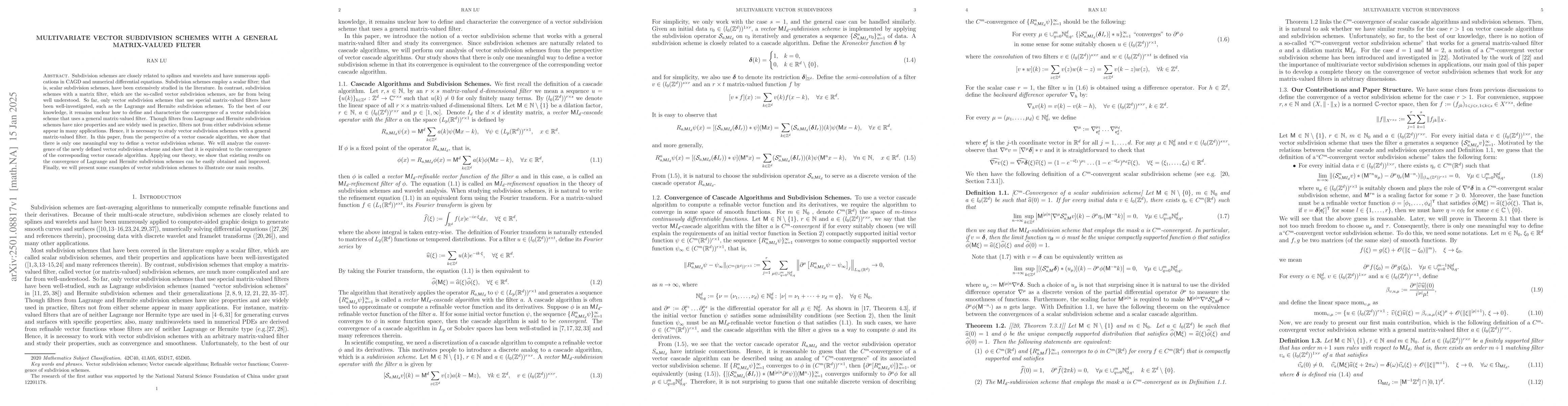 Thumbnail for Multivariate Vector Subdivision Schemes with a General Matrix-valued
  Filter