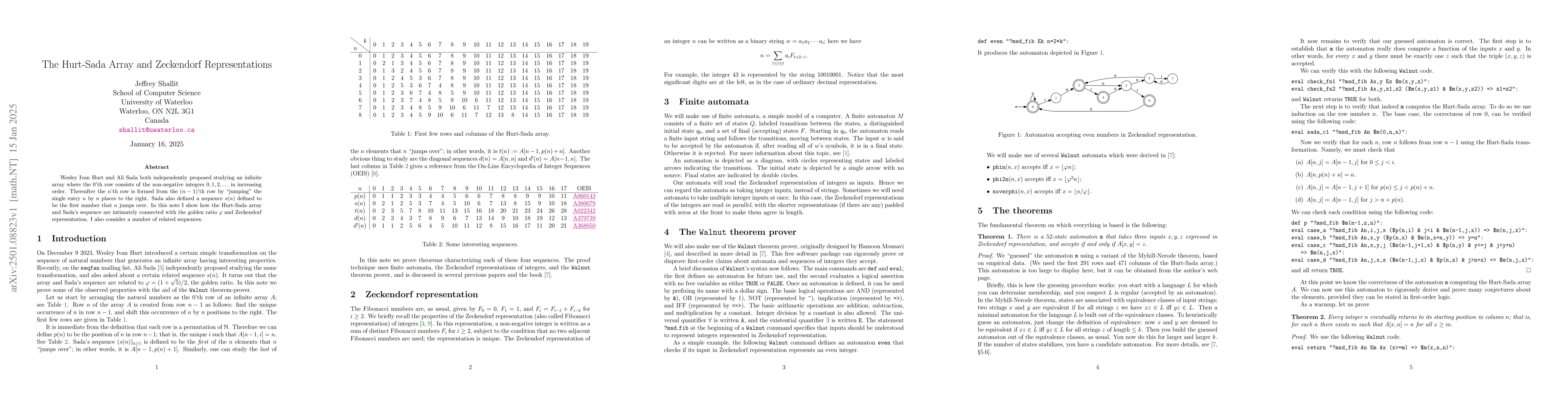 Thumbnail for The Hurt-Sada Array and Zeckendorf Representations