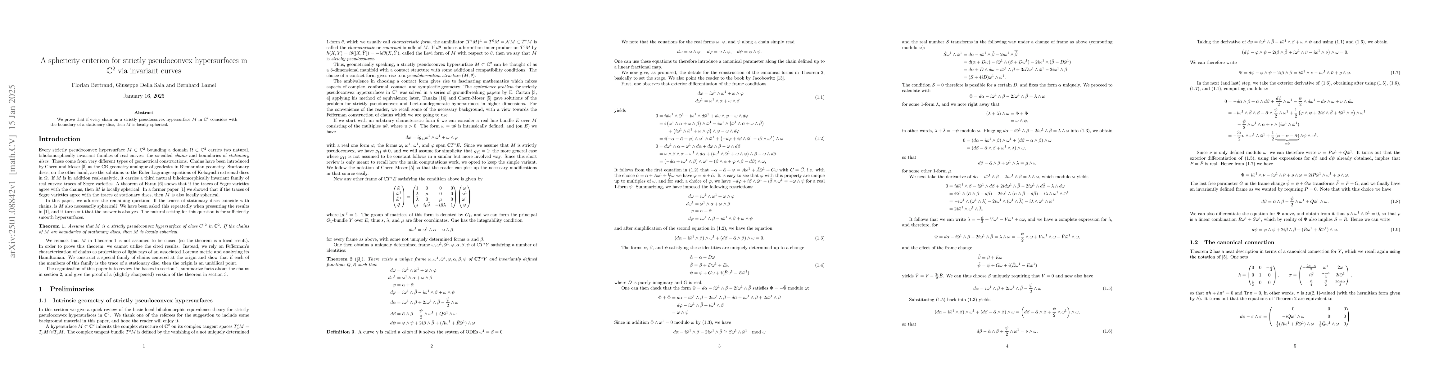 Thumbnail for A sphericity criterion for strictly pseudoconvex hyper surfaces in
  $\mathbb{C}^2$ via invariant curves