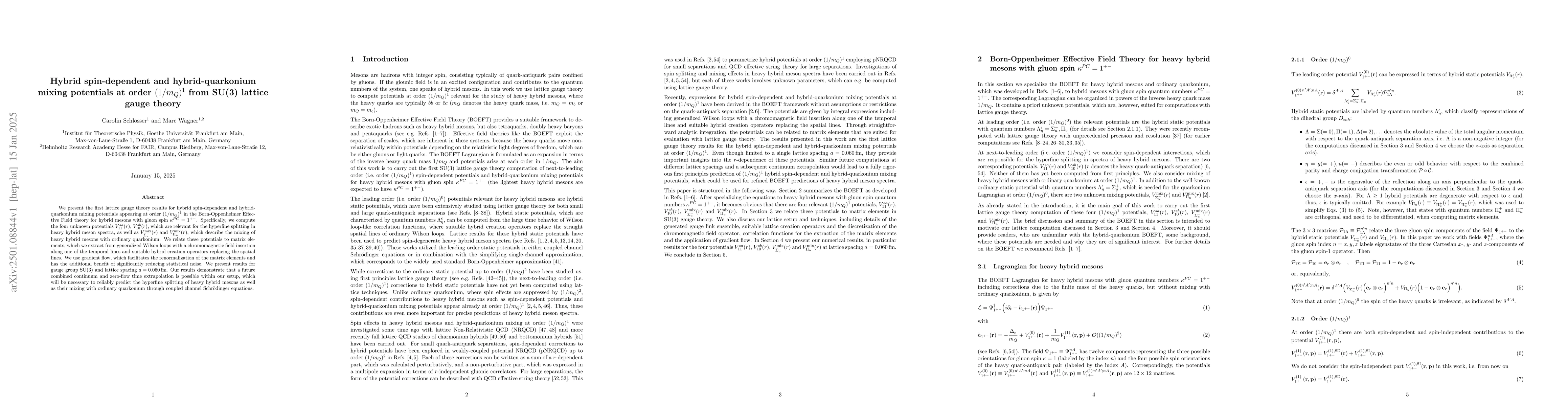 Thumbnail for Hybrid spin-dependent and hybrid-quarkonium mixing potentials at order
  $(1 /m_Q)^1$ from SU(3) lattice gauge theory