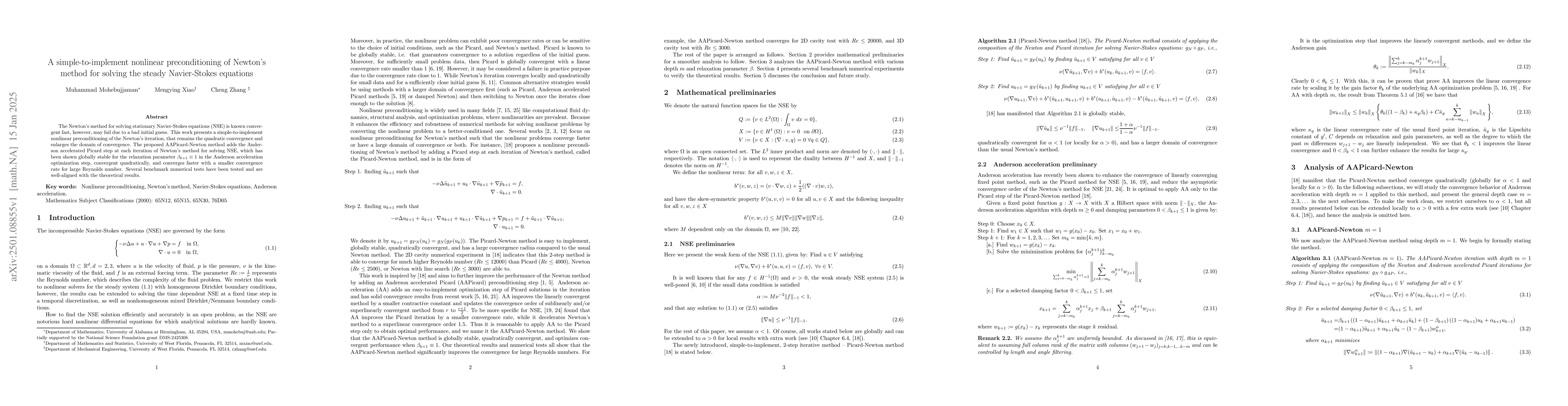Thumbnail for A simple-to-implement nonlinear preconditioning of Newton's method for
  solving the steady Navier-Stokes equations