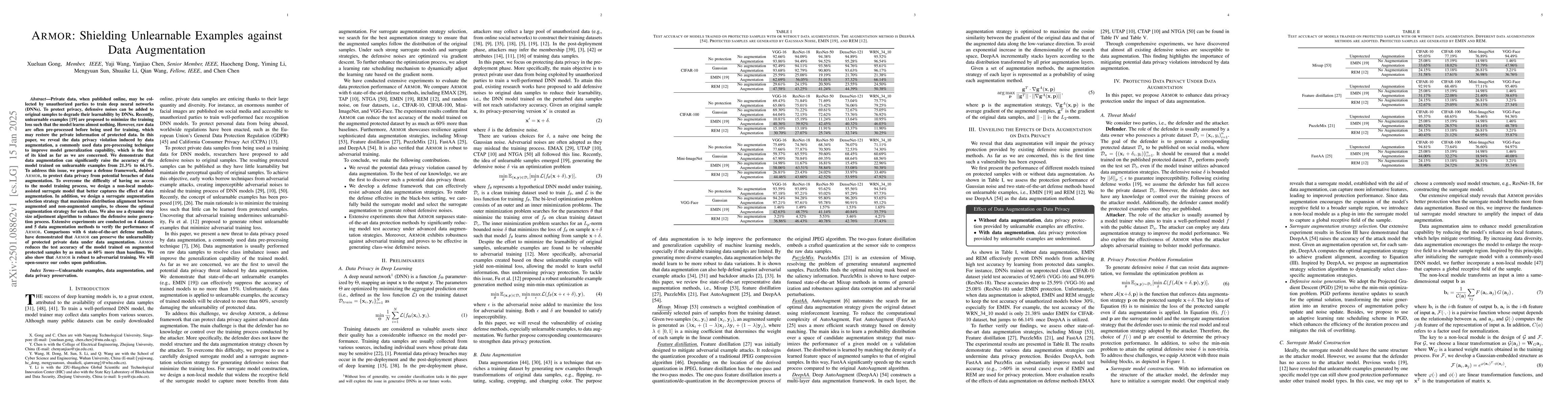 Thumbnail for ARMOR: Shielding Unlearnable Examples against Data Augmentation