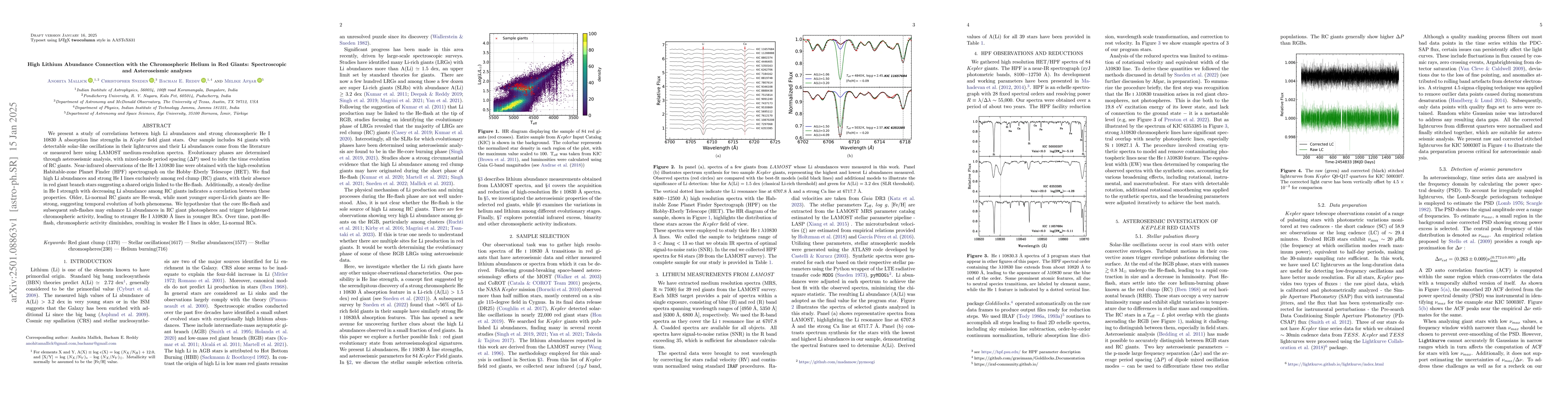 Thumbnail for High Lithium Abundance Connection with the Chromospheric Helium in Red
  Giants: Spectroscopic and Asteroseismic analyses