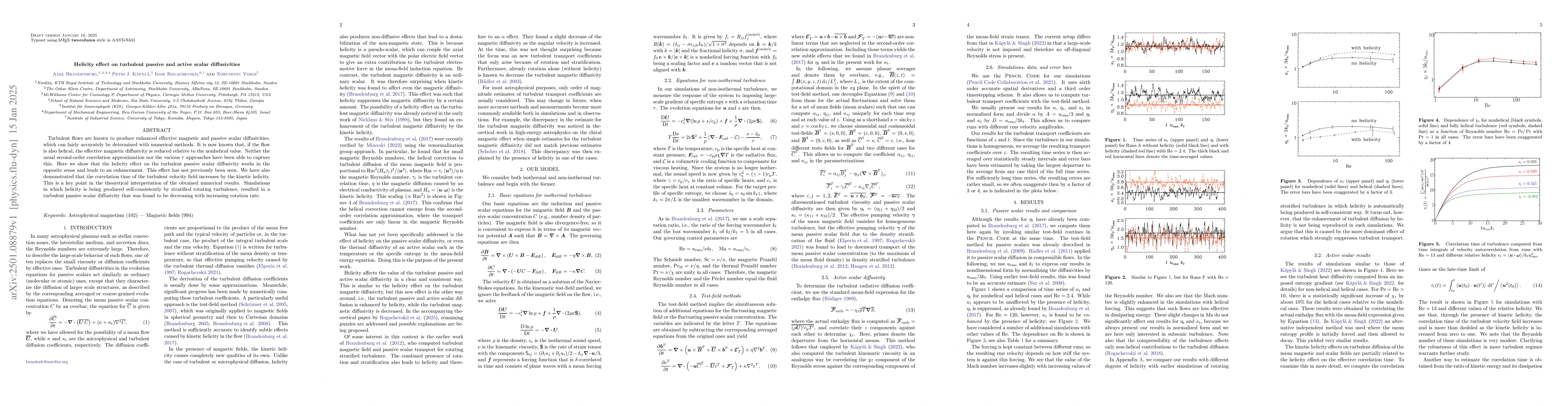Thumbnail for Helicity effect on turbulent passive and active scalar diffusivities