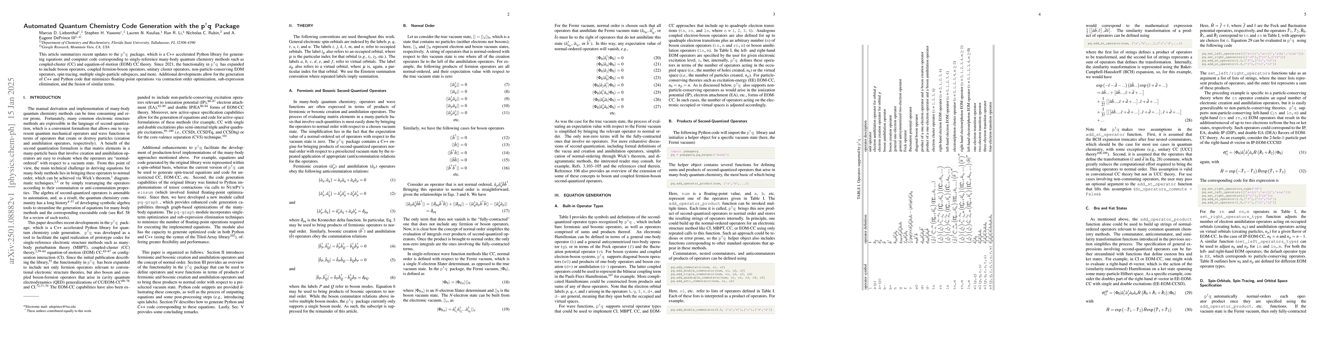 Thumbnail for Automated Quantum Chemistry Code Generation with the p$^\dagger$q
  Package