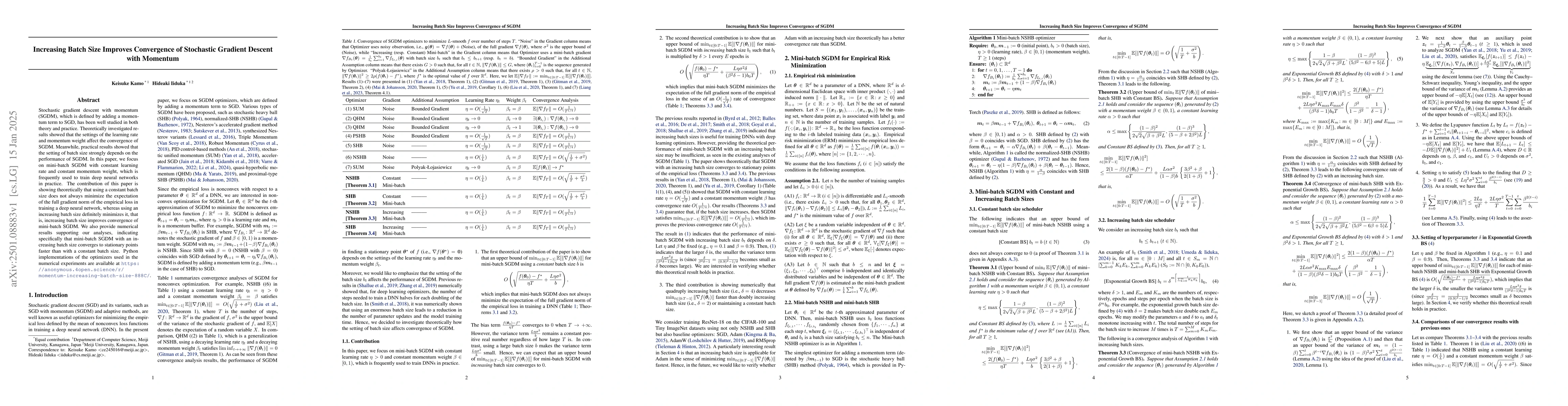 Thumbnail for Increasing Batch Size Improves Convergence of Stochastic Gradient
  Descent with Momentum