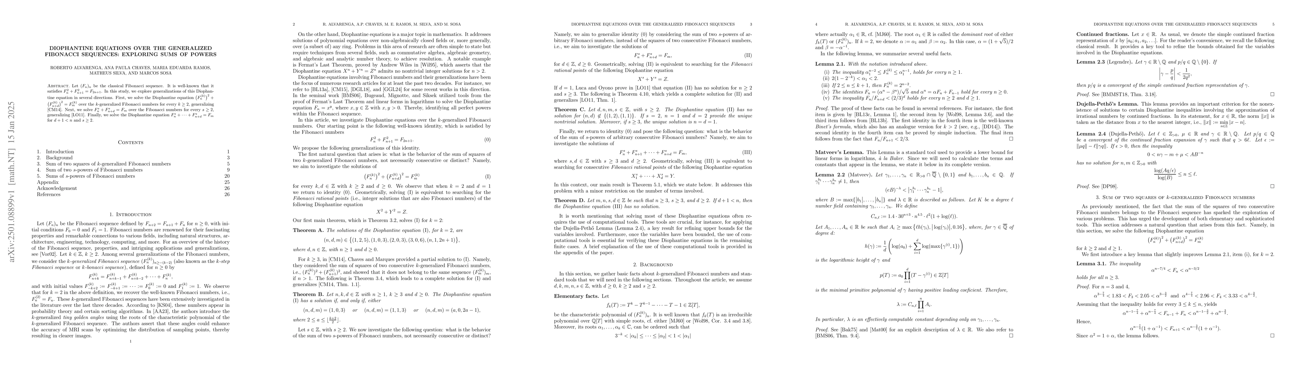 Thumbnail for Diophantine equations over the generalized Fibonacci sequences:
  exploring sums of powers