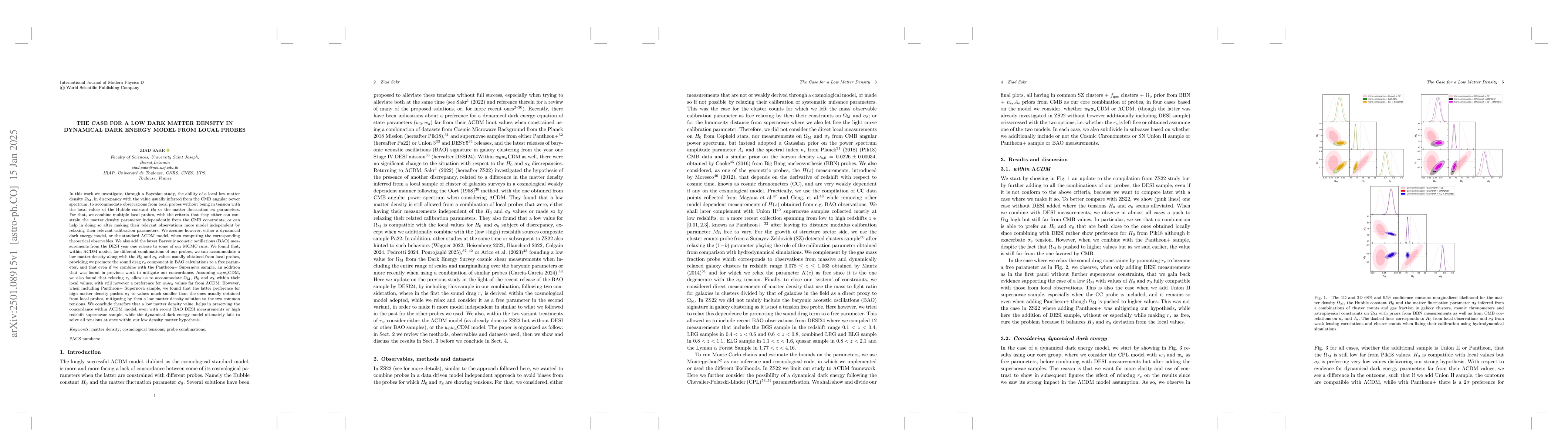 Thumbnail for The case for a low dark matter density in dynamical dark energy model
  from local probes