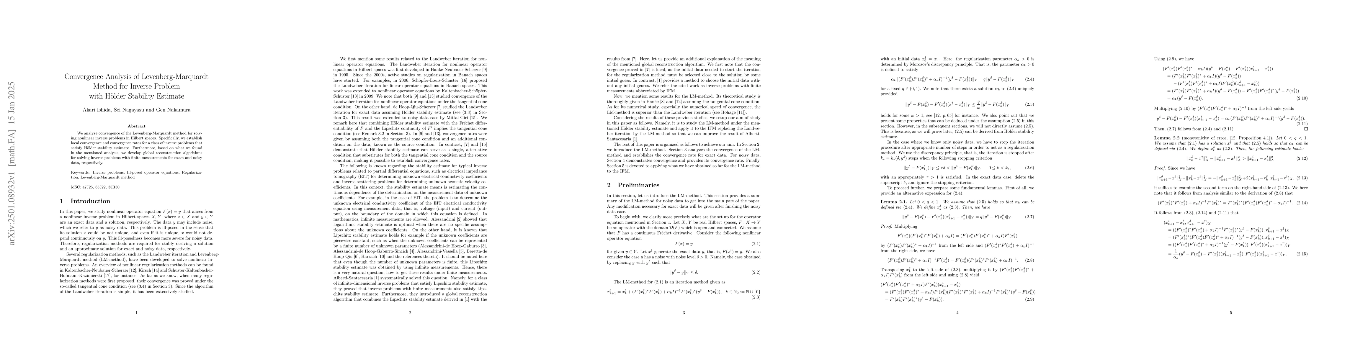 Thumbnail for Convergence Analysis of Levenberg-Marquardt Method for Inverse Problem
  with Hölder Stability Estimate