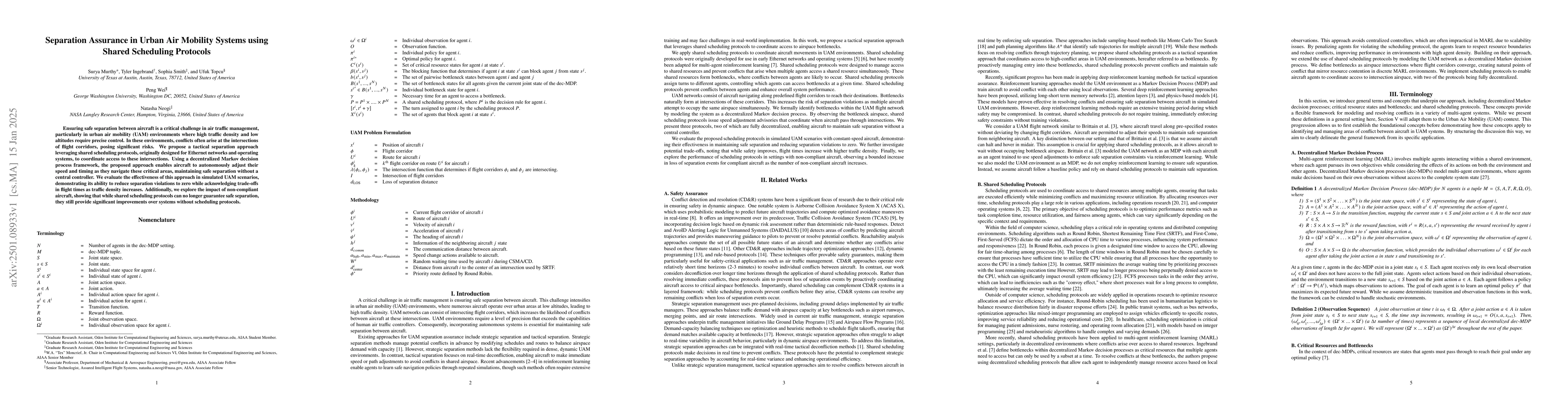 Thumbnail for Separation Assurance in Urban Air Mobility Systems using Shared
  Scheduling Protocols