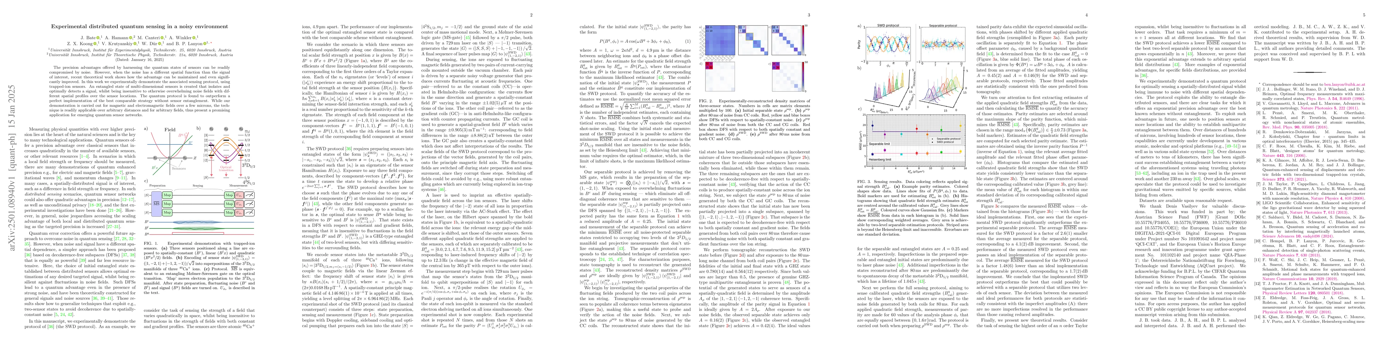 Thumbnail for Experimental distributed quantum sensing in a noisy environment
