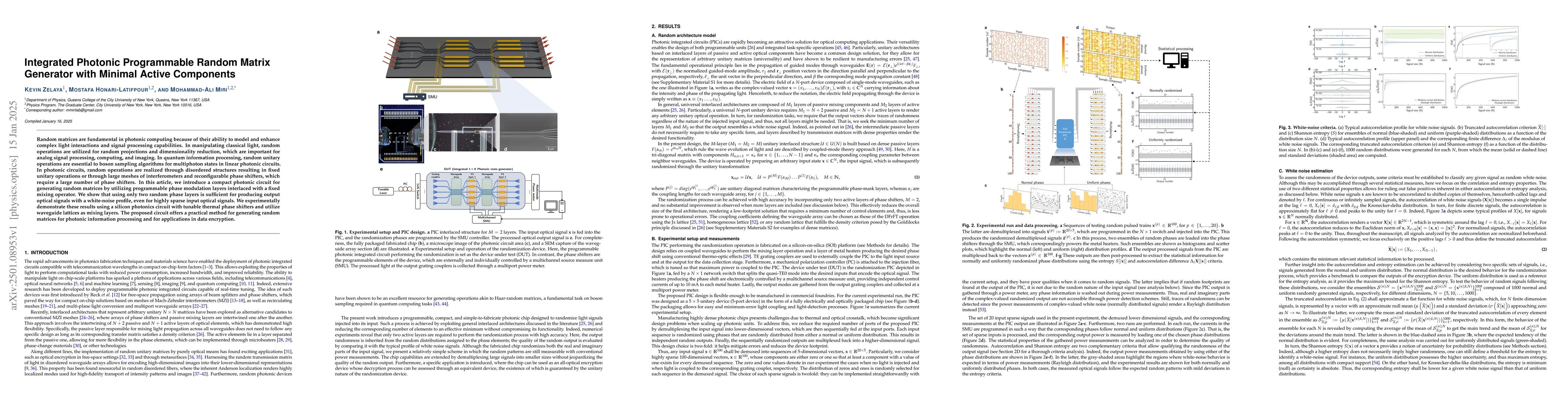 Thumbnail for Integrated Photonic Programmable Random Matrix Generator with Minimal
  Active Components
