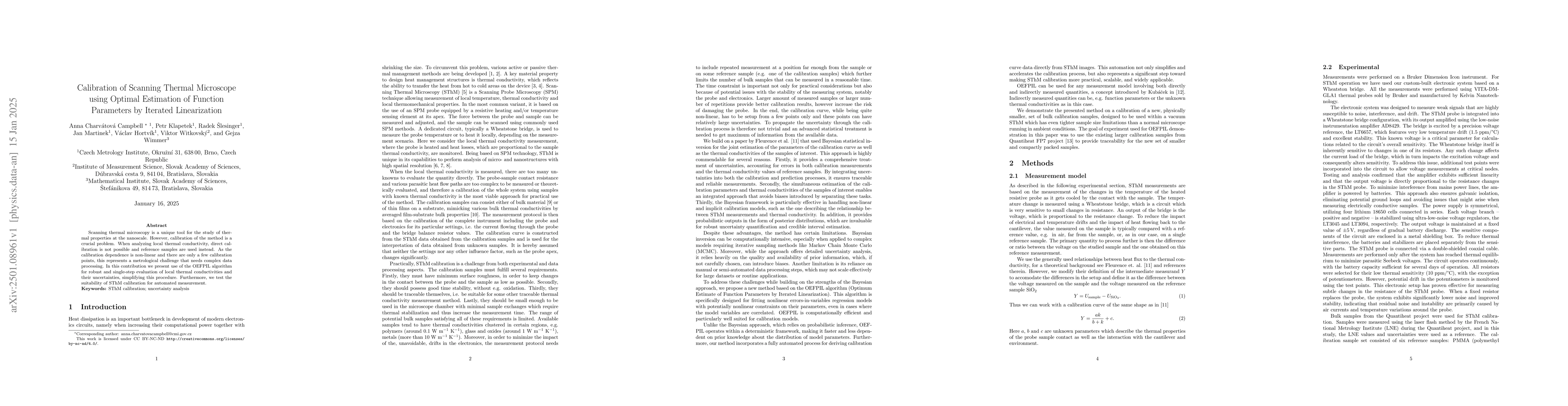 Thumbnail for Calibration of Scanning Thermal Microscope using Optimal Estimation of
  Function Parameters by Iterated Linearization