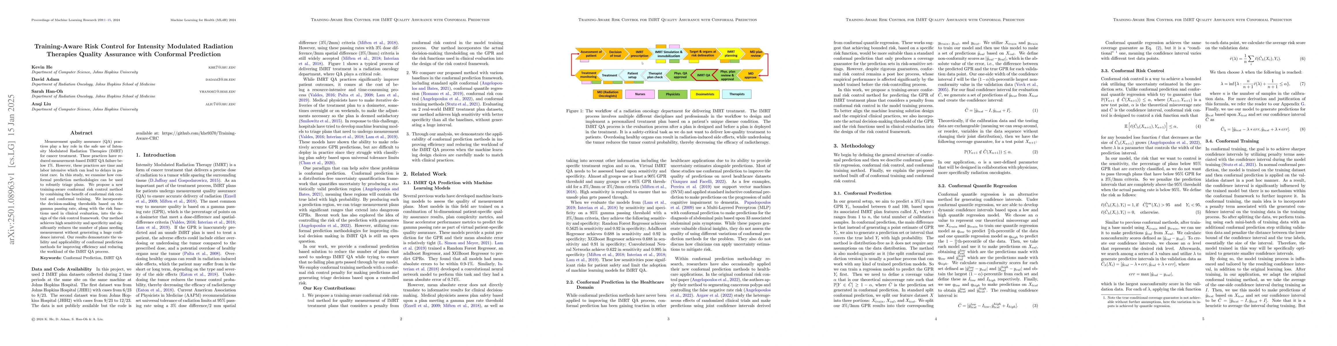 Thumbnail for Training-Aware Risk Control for Intensity Modulated Radiation Therapies
  Quality Assurance with Conformal Prediction