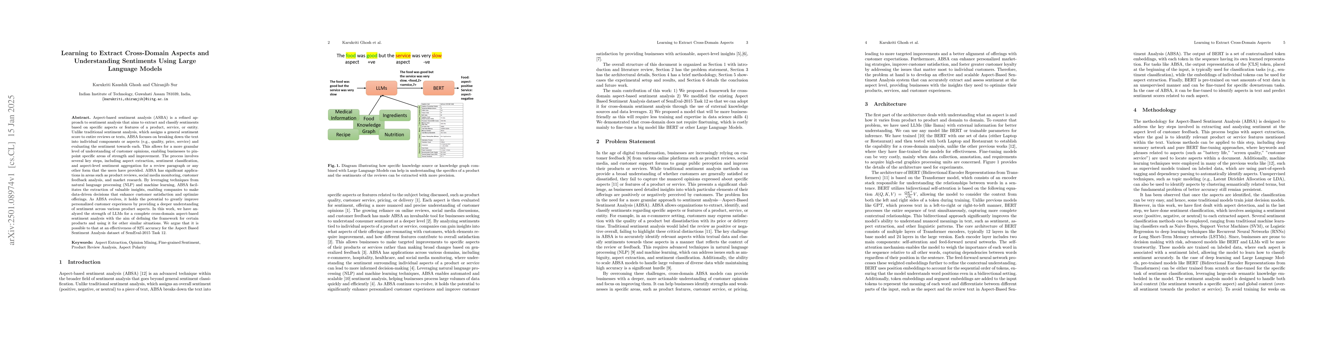 Thumbnail for Learning to Extract Cross-Domain Aspects and Understanding Sentiments
  Using Large Language Models