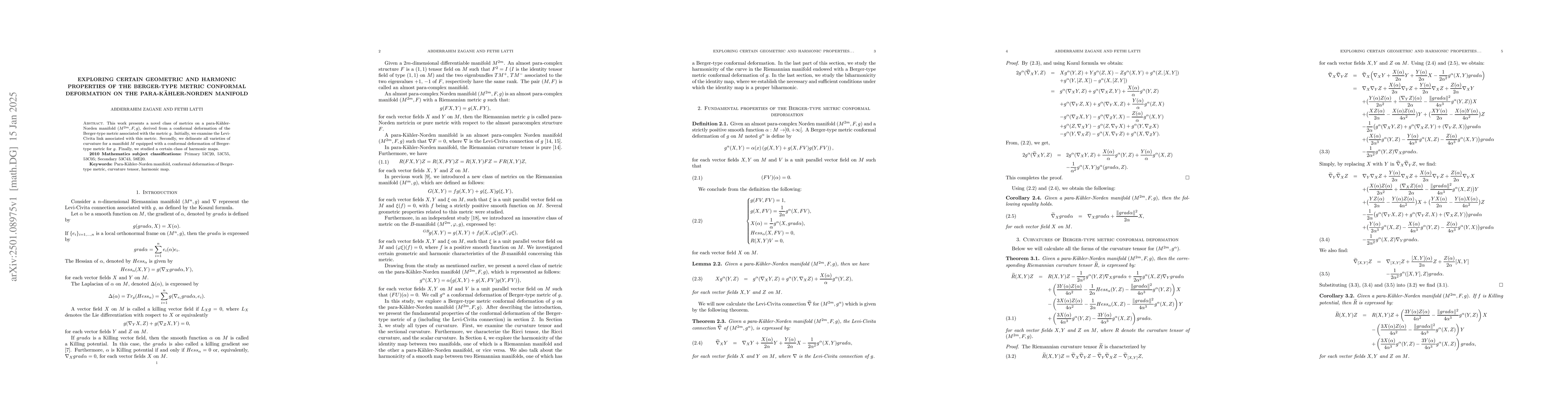 Thumbnail for Exploring certain geometric and harmonic properties of the Berger-type
  metric conformal deformation on the Para-Kähler-Norden manifold