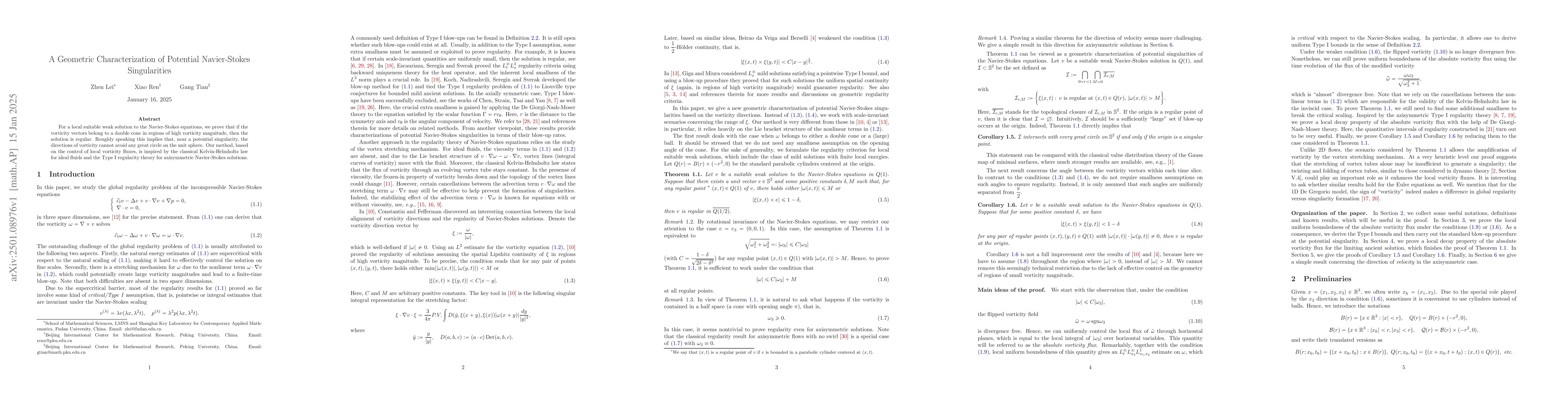 Thumbnail for A geometric characterization of potential Navier-Stokes singularities