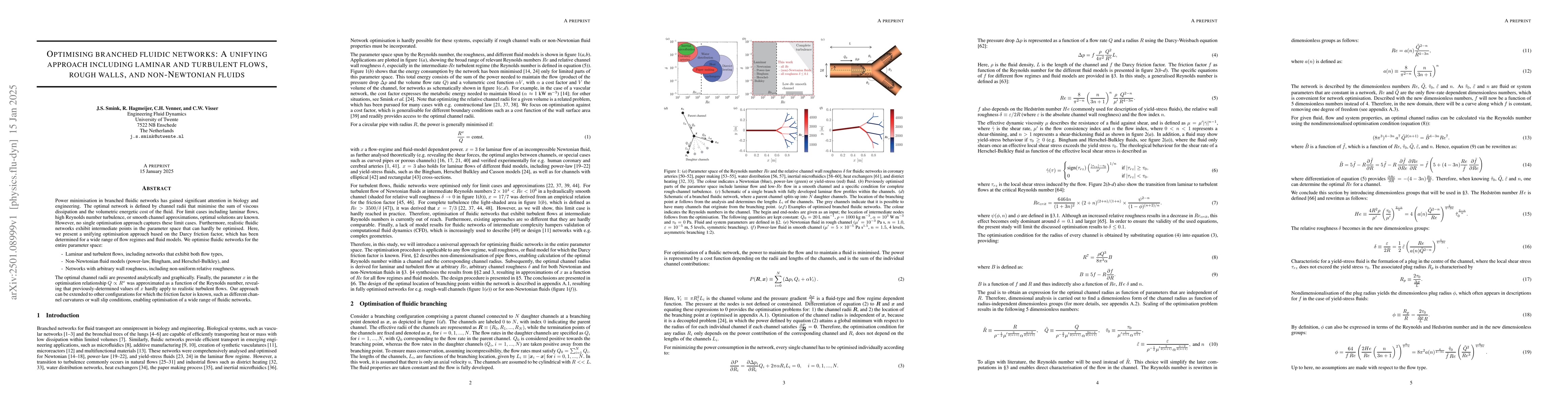 Thumbnail for Optimising branched fluidic networks: A unifying approach including
  laminar and turbulent flows, rough walls, and non-Newtonian fluids