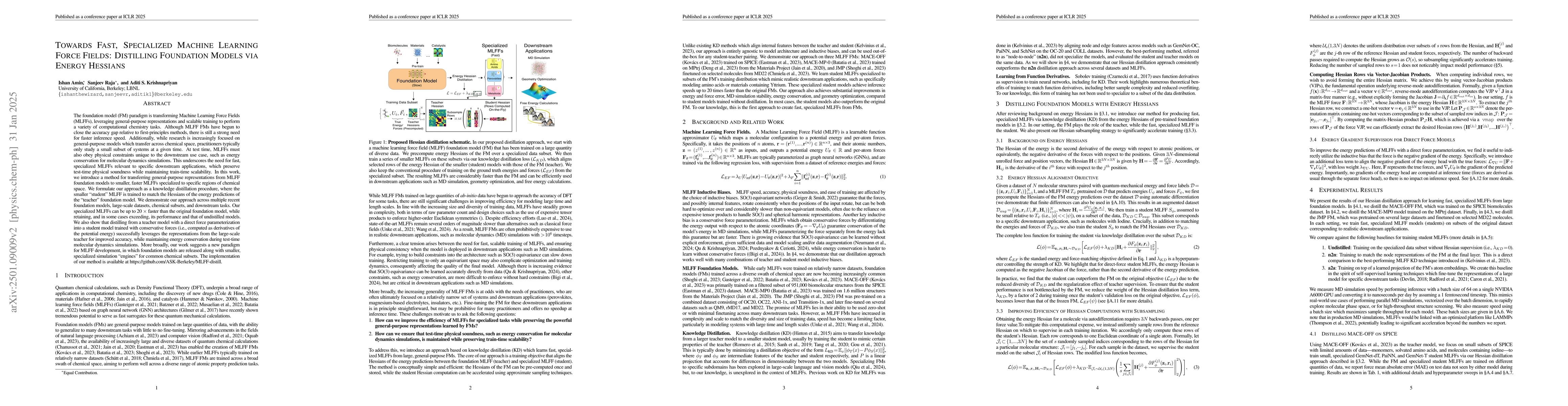 Thumbnail for Towards Fast, Specialized Machine Learning Force Fields: Distilling
  Foundation Models via Energy Hessians